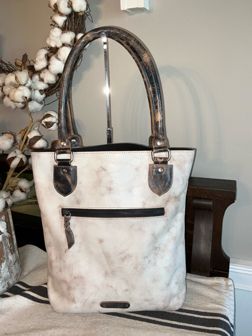 NWOT Bed Stu Italic Leather Shoulder Bag Tote Nectar Lux Black Lux MSRP $345 - Picture 2 of 14